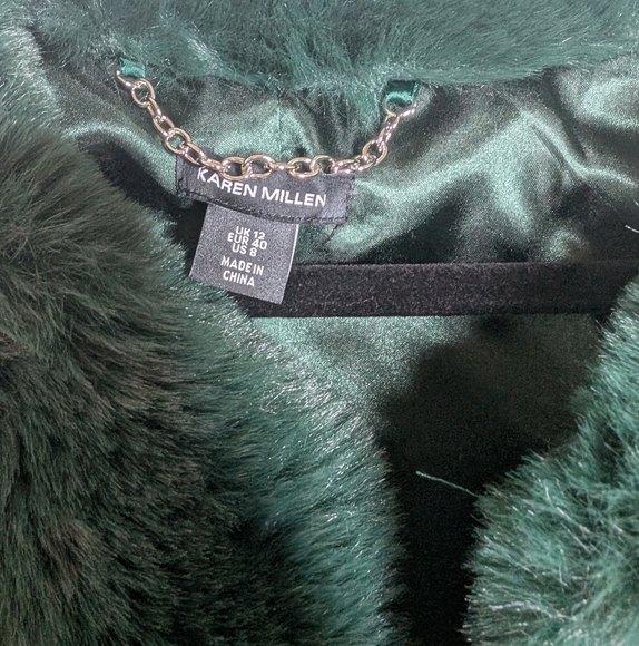 Karen Millen Forest Green Faux Fur Jacket sz 8 NWOT - Picture 5 of 9